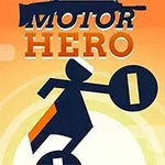 오렌지와 노란색 배경 위에 실루엣 형상의 사람이 오토바이를 타고 있는 이미지