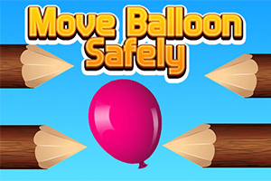파란 배경에 분홍색 풍선과 나무 장벽, Move Balloon Safely라는 글자가 있습니다