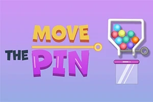 색색의 공이 담긴 용기와 MOVE THE PIN 텍스트가 있는 보라색 배경 이미지