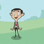 만화 스타일의 남성이 푸른 하늘과 나무가 있는 잔디밭에 서 있다