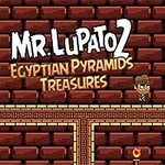 벽돌로 된 고대 유적 배경에 탐험가가 레버 앞에 서 있는 픽셀 아트 이미지