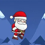 산타클로스가 하늘을 나는 장면이 그려져 있고 배경은 눈 덮인 산입니다