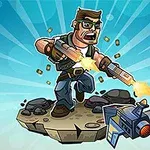 남성 캐릭터가 무기를 들고 외계 로봇과 전투하는 장면