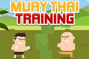 한 발차기를 하고 있는 두 복서 캐릭터와 MUAY THAI TRAINING이라는 텍스트가 있는 만화 스타일의 이미지