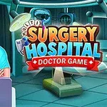 의사가 수술복을 입고 컴퓨터 앞에 앉아 있는 병원의 이미지