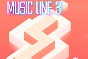 밝은 주황색 배경 위에 MUSIC LINE 3 텍스트와 함께 하얀색 3D 계단 모양의 구조물이 있는 이미지