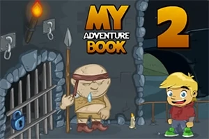 소년과 거대한 창을 든 거인이 어두운 감옥 같은 배경에서 서로 마주 보고 있다