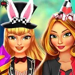 두 명의 여성이 화려한 모자와 코스튬을 착용하고 있는 모습