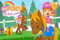 소녀와 그녀의 사랑스러운 조랑말이 경주에 참가합니다