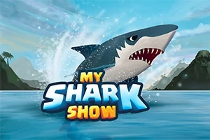 파란색 배경에 상어가 튀어오르고 있으며, 아래쪽에 MY SHARK SHOW라는 글자가 있는 이미지
