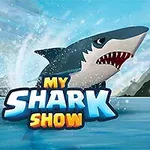 파란색 배경에 상어가 튀어오르고 있으며, 아래쪽에 MY SHARK SHOW라는 글자가 있는 이미지