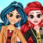 두 명의 애니메이션 캐릭터가 캐주얼한 복장을 하고 밝은 배경 앞에 서 있는 모습