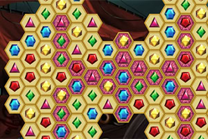 육각형 타일에 다양한 색상의 보석들이 배열되어 있는 이미지