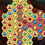 육각형 타일에 다양한 색상의 보석들이 배열되어 있는 이미지