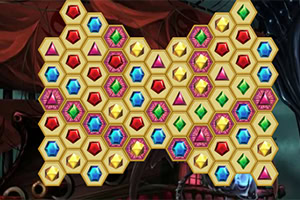 다양한 색상의 보석 모양이 육각형 격자 안에 배열된 이미지