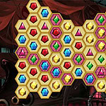 다양한 색상의 보석 모양이 육각형 격자 안에 배열된 이미지