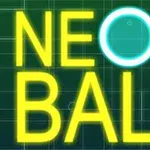 노란색과 파란색 네온 텍스트로 NEON BALL이라고 쓰여진 이미지