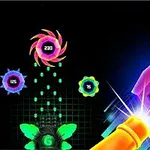 네온 색상의 블록과 숫자가 있는 디지털 게임 화면