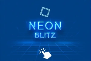 파란 배경에 NEON BLITZ라는 네온 텍스트와 클릭하는 손 아이콘이 있는 이미지