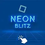 파란 배경에 NEON BLITZ라는 네온 텍스트와 클릭하는 손 아이콘이 있는 이미지