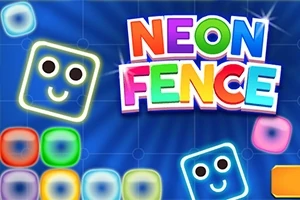 귀여운 표정이 있는 네온 사각형 블록들이 있는 밝은 색상의 디자인 이미지