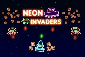 네온 스타일의 우주선과 외계 생명체가 어두운 배경에 있는 이미지