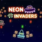 네온 스타일의 우주선과 외계 생명체가 어두운 배경에 있는 이미지