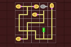 갈색 격자 배경 위에 여러 개의 전구가 선으로 연결되어 있는 이미지