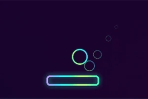 어두운 배경에 다채로운 색상의 얇은 막대와 점점 작아지는 네 개의 원이 있는 이미지