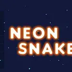네온 사각형으로 이루어진 뱀 모양과 NEON SNAKE라는 텍스트가 어두운 배경에 빛나는 이미지