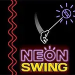 검은 배경에 네온 조명 스타일의 NEON SWING 문구와, 공을 잡고 흔드는 손이 묘사된 이미지