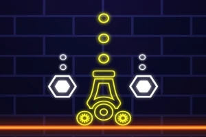 네온 스타일의 톱니바퀴와 육각형 요소가 포함된 기계적 이미지를 배경에 나타낸 그림