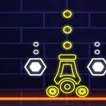 네온 스타일의 톱니바퀴와 육각형 요소가 포함된 기계적 이미지를 배경에 나타낸 그림