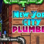 뉴욕 시티 배경에 있는 파이프와 밝은 색상 텍스트