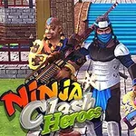 다양한 무기를 든 네 명의 캐릭터가 계단 앞에서 서 있는 모습