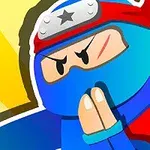 파란색 닌자 복장을 한 캐릭터가 손을 모으고 결의에 찬 표정을 짓고 있는 모습