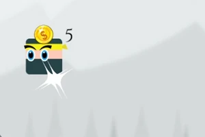 노란색 머리띠를 두른 검정색 사각형 얼굴이 있으며 눈 위에 금화와 숫자 5가 나타난다