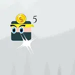 노란색 머리띠를 두른 검정색 사각형 얼굴이 있으며 눈 위에 금화와 숫자 5가 나타난다