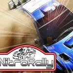 파란색 랠리 카가 흙길을 달리는 모습과 함께 NitroRally라는 로고가 포함되어 있습니다