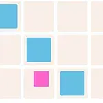 베이지색 배경의 격자에 파란색과 분홍색 정사각형이 배치된 이미지