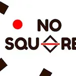 NO SQUARES라는 텍스트와 빨간색 점 및 갈색 사각형이 배치된 이미지