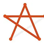 빨간 선으로 그려진 별 모양의 도형과 다섯 개의 점이 있는 이미지