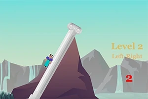 캐릭터가 큰 기둥을 오르는 모습과 배경의 산을 포함한 레벨 2 이미지