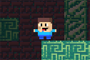 픽셀 스타일의 캐릭터가 녹색 블록 위에 서 있는 모습