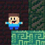 픽셀 스타일의 캐릭터가 녹색 블록 위에 서 있는 모습