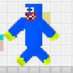 픽셀 스타일의 캐릭터 두 명이 하얀 배경 앞에 서 있으며, 왼쪽은 민트색 셔츠를 입은 캐릭터, 오른쪽은 밝은 파란색과 노란색으로 된 큰 캐릭터이다