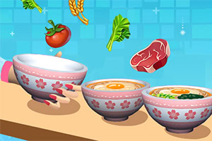 다양한 재료와 함께 세 개의 그릇에 담긴 요리가 놓여 있는 장면