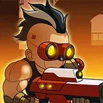 화려한 모히칸 헤어스타일을 가진 캐릭터가 큰 총을 쏘고 있는 모습