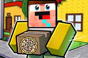 픽셀 스타일의 캐릭터가 피자 상자를 들고 있는 모습