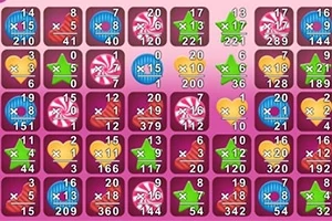 알록달록한 배경에 선물 상자, 하트, 별, 사탕 모양 아이콘과 숫자가 조합된 격자 무늬